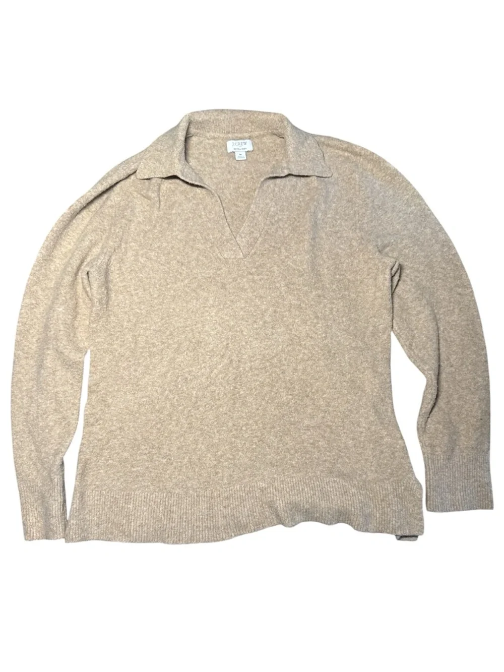 J. Crew Collared V-Neck extra soft Sweater in Camel Beige 7% wool
